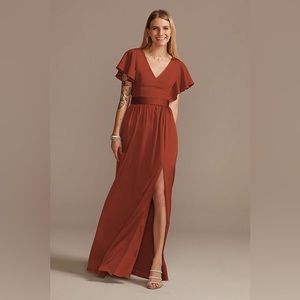 DB flutter sleeve charmeuse bridesmaid dress